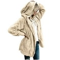 thumbnail image 1 of Lcziwo Fleece Coats for Women Double Sided Velvet Cardigan Jackets Long Sleeve Pockets Coats Hooded Winter Warm Pockets Outerwear 2025 Beige,XXL, 1 of 8