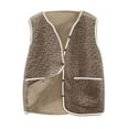 thumbnail image 1 of Lcziwo Fleece Sleeveless Jackets for Women Casual Warm Fuzzy Faux Shearling Vest Button Down V Neck Jacket Pockets Teddy Coat Gilet for Winter Brown,XL, 1 of 5