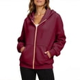 thumbnail image 1 of Lcziwo Full Zip Hoodies for Women Oversized Long Sleeve Plain Cozy Jackets Workout Lightweight Coats Casual Fall Winter Crop Hoodie with Pockets Wine,XL, 1 of 7