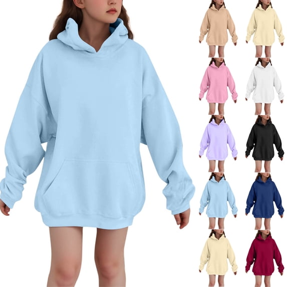 Lcziwo Girls Pullover Hoodies Fleece Lined Long Sleeve Tunic Sweatshirt Oversized Casual Soft Fall Winter Outfits with Pocket Navy,3-4 Years
