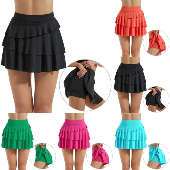 Lcziwo Golf Skirts for Women Tiered Ruffled Elastic High Waist Skorts Workout Tennis Casual Summer Skorts Hot Pink,XL