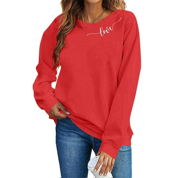 Lcziwo Graphic Crewneck Sweatshirt Women Causal Heart Print Long Sleeve Pullover Oversized Valentines Gifts Outfits Red,XS
