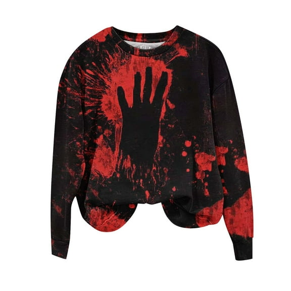 Lcziwo Graphic Sweatshirt for Women Funny Print Crew Neck Basic Pullover Vintage Scary Long Sleeve Loose Tops Hocus Pocus Casual Party Sweatshirt Wine,L