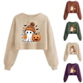 thumbnail image 1 of Lcziwo Halloween Sweatshirt for Women Crop Cute Ghost Long Sleeve Crew Neck Tops Spooky Season Party Fall Fashion Pullover Coffee,XL, 1 of 6