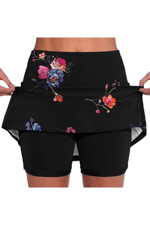 High Waisted Skirts for Women Plus Size Athletic Running Tennis Golf Skort Boho Floral Print Casual Skorts with Pockets Multicolor,XXXL