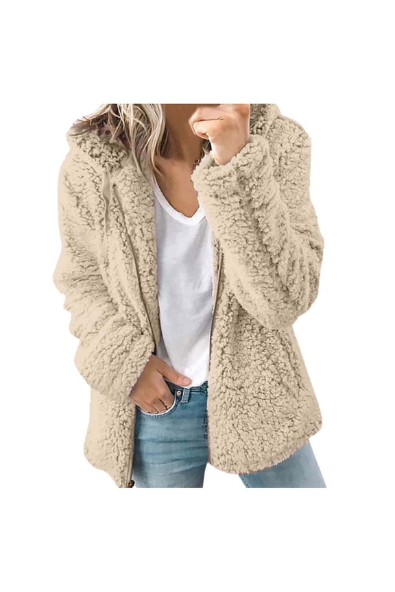 House Coats for Women Fleece Hooded Winter 2025 Warm Outerwear Long Sleeve Zip Up Jackets Cardigan Double Side Velvet Coats Khaki,XL