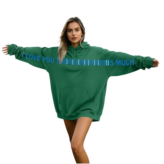 Lcziwo I Love You This Much Sweatshirts Graphic Print Hoodies for Women Men His and Hers Casual Loose Matching Pullover Green,S