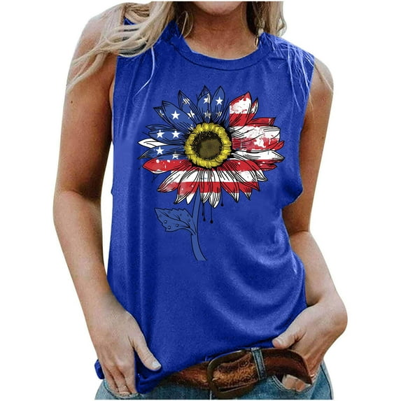 Lcziwo Independence Day Tank Tops for Women 4th of July Patriotic Printed Tees Sleeveless Round Neck Shirts Summer Beach 2025 Blue,S