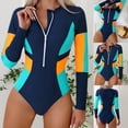 thumbnail image 1 of Lcziwo Long Sleeve Bathing Suit for Women One Piece Patchwork Rash Guard Sun Protection Zipper Tummy Control Swimsuit Navy,S, 1 of 8