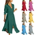thumbnail image 1 of Lcziwo Long Sleeve Button Down Dress for Women Cotton Linen Collared Shirt Dresses Drawstring Waist Summer Elegant Maxi Sundress Red,XL, 1 of 9