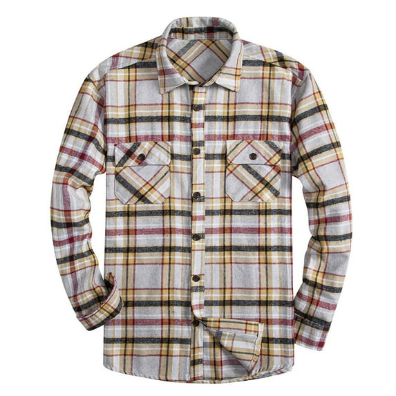Lcziwo Long Sleeve Plaid Shirt Jacket for Men Lapel Casual Fashion Tops Lightweight Button Up Loose Blouses Relaxed Pocket Shacket Yellow,M