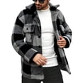 thumbnail image 1 of Lcziwo Long Sleeve Shirt Jacket for Men Plaid Lapel Fleece Shirt Jacket Flannel Regular Fit Casual Tops with Pockets 2025 Dark Gray,XL, 1 of 8