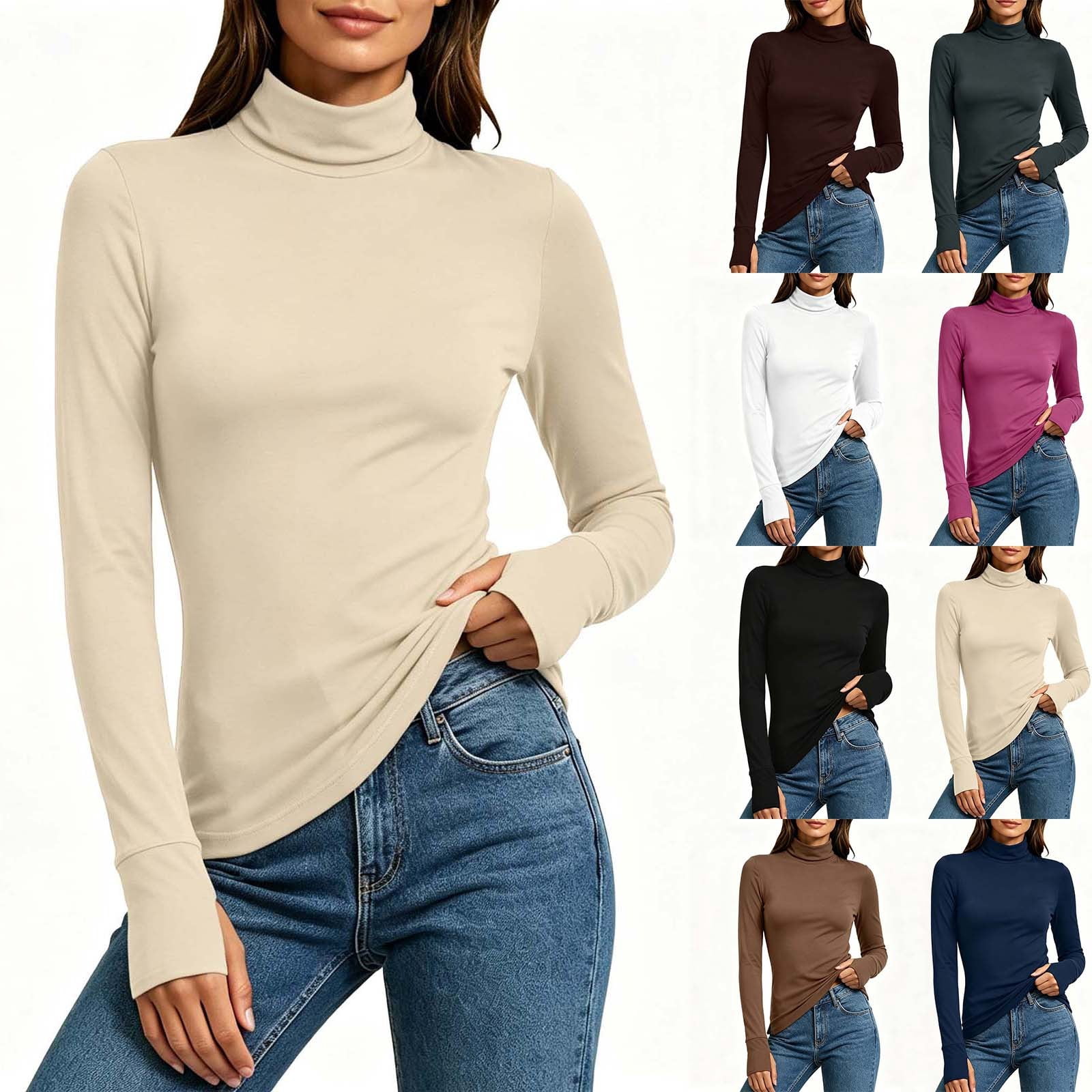 Lcziwo Long Sleeve Slim Fit Tops for Women Mock Neck Thermal Cozy Warm ...