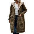 thumbnail image 1 of Lcziwo Long Warm Coats for Women Casual Loose Fleece Lined Cotton Coats Long Sleeve Solid Color Outerwear Reversible Zipper Pockets Jackets 2025 Army Green,XXL, 1 of 7