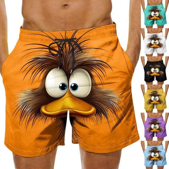 Lcziwo Men Funny Cartoon Print Shorts Drawstring Elastic Waist Beach Swim Trunks Stretch Summer Vacation Bathing Suit Green,XL