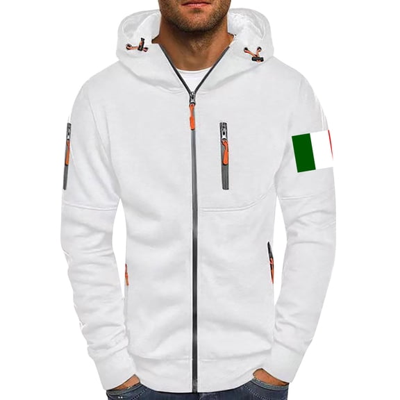 Lcziwo Men's Hooded Winter Jackets Long Sleeve Flag Printed Jackets Fitness Workout Casual Loose Coats Full Zip Pocket Sweatshirts 2025 White,M