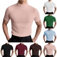 thumbnail image 1 of Lcziwo Men's Mock Turtleneck Shirts Short Sleeve Ribbed Knit Solid Tops Summer Vacation Casual Slim Tees White,L, 1 of 8