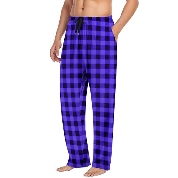 Lcziwo Men's Soft Pajama Pants Flannel Plaid Straight Leg Loungewear Sleep Bottoms with Pockets Elastic Waist Drawstring Pants for Men 2025 Dark Blue,L
