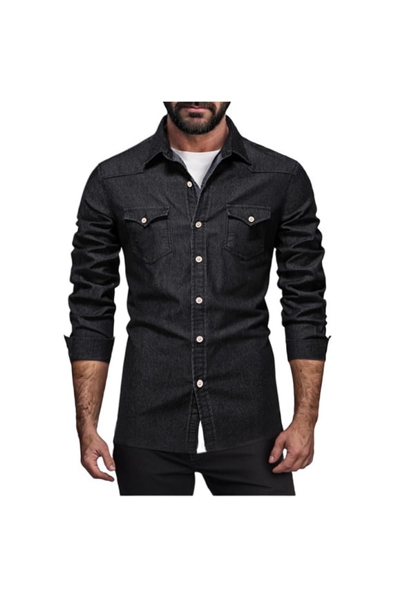 Men's Tactical Button Shirt Outdoor Hiking Ripstop Work Shirt Long Sleeve Lapel Plain Pockets Tops 2025 Early Fall Fashion Shirts Black,S