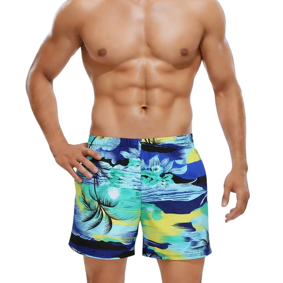 Lcziwo Men's Tropical Print Swim Trunks Quick Dry Beach Board Soft Shorts Elastic Waist Loose Hot Spring Shorts Light Blue,Free Size