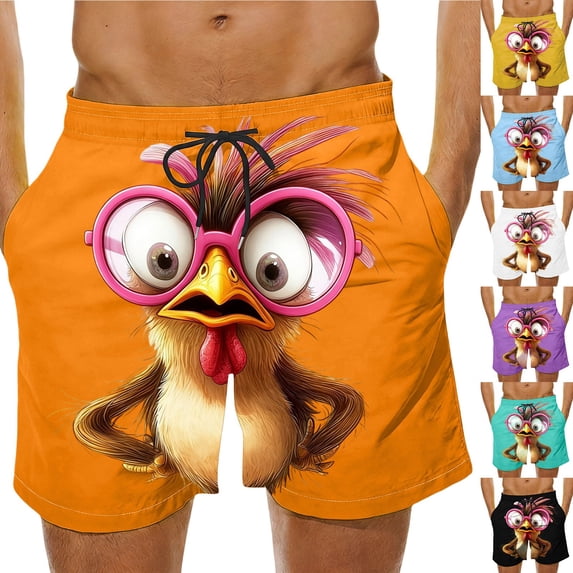 Lcziwo Mens Big and Tall Beach Shorts Drawstring Elastic Waist Swim Trunks Funny Cartoon Print Casual Fashion Shorts White,XXXL