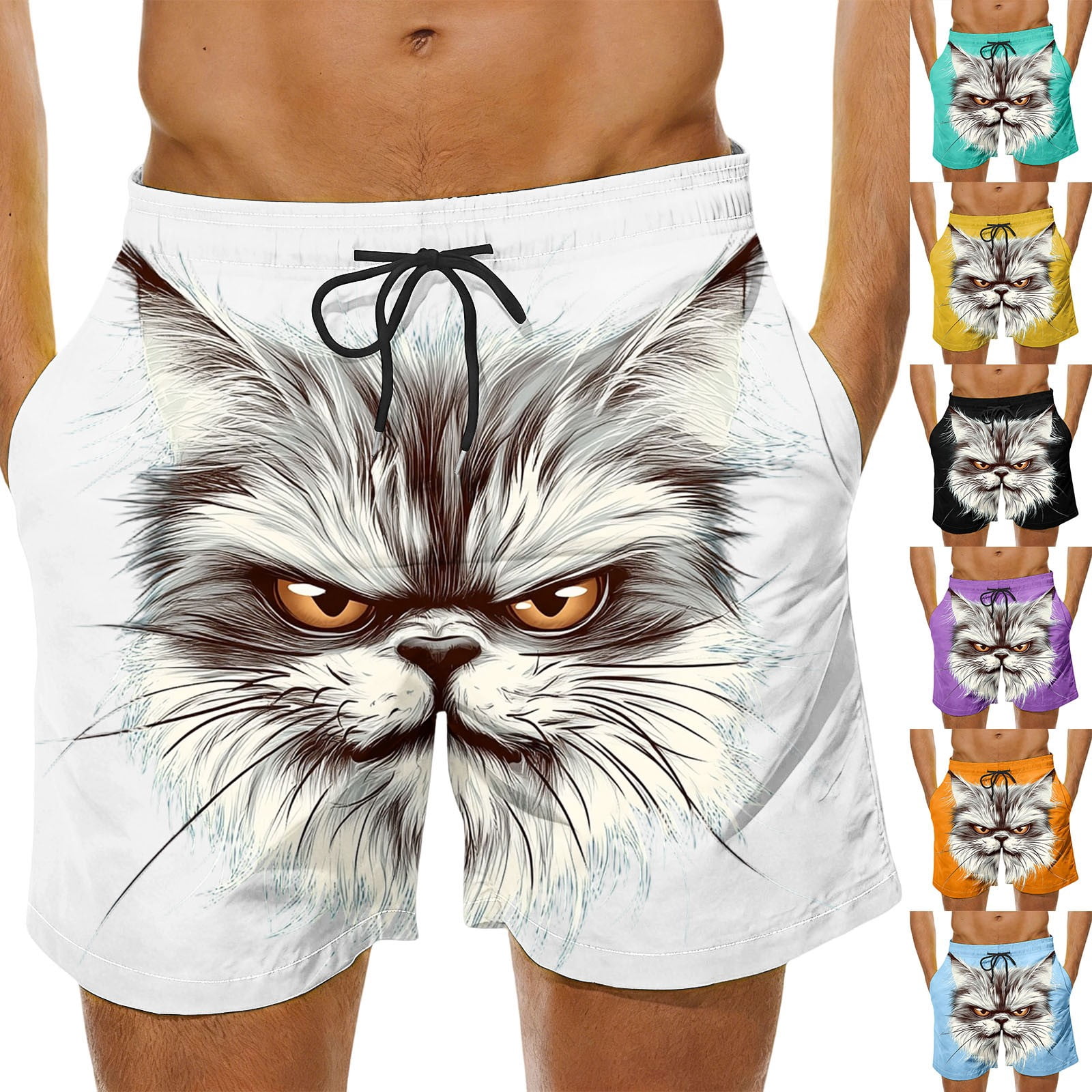 Lcziwo Mens Big and Tall Drawstring Swim Trunks Funny Cartoon Print ...