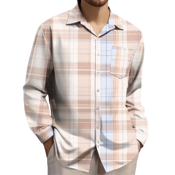 Lcziwo Mens Plaid Flannel Jacket Casual Regular Loose Shirts Long Sleeve Button Down Lapel Tshirts 4 Way Stretch Pocket Tops Multicolor,L