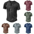 thumbnail image 1 of Lcziwo Mens Short Sleeve Cotton Shirts Henley Button Down Muscle Tops Retro Distressed Washed Summer T-Shirts Blue,XXL, 1 of 6