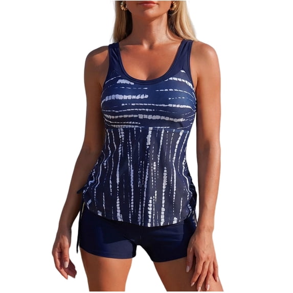Lcziwo Modest Tummy Control Tankini Women Flowy Printed Two Piece Bathing Suit with Comfort Boyshorts 2026 Blue,M