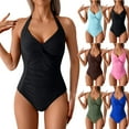 thumbnail image 1 of Lcziwo One Piece Swimsuit for Women Ruched V Neck Wrap Tie Back Bathing Suit Tummy Control Modest Swimwear Pink,XL, 1 of 9