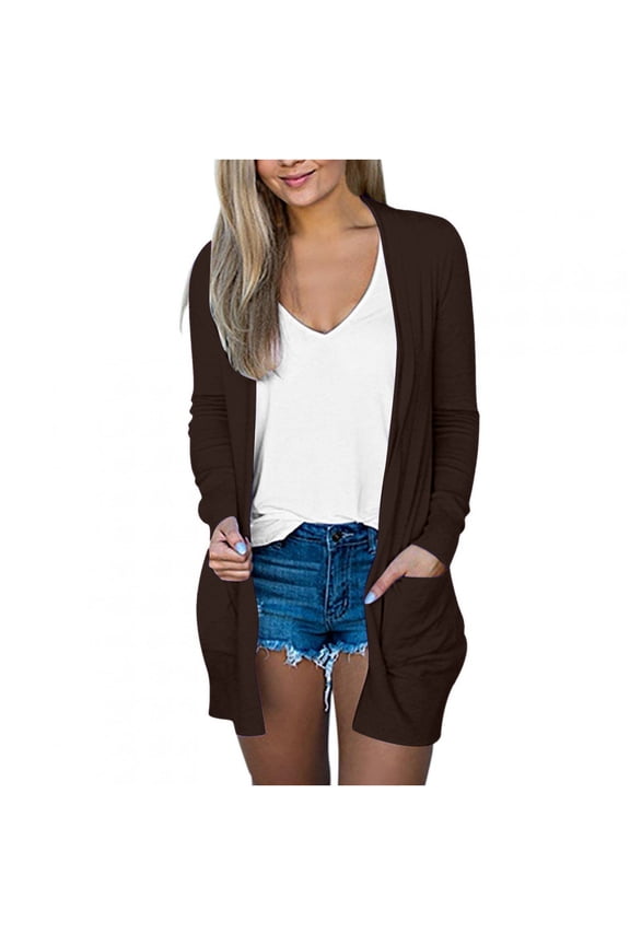 Oversized Cardigans for Women Baggy Comfy Fall Spring Outerwear Long Sleeve Solid Color Coats Open Front Casual Trendy 2025 Jackets with Pockets Coffee,XL