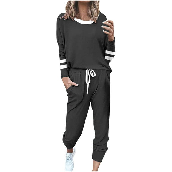 Lcziwo Oversized Sweatsuit for Women Two Piece Fall Spring Lounge Tracksuits Long Sleeve Jogging and Drawstring Pants Sweatsuits 2025 Gray,L