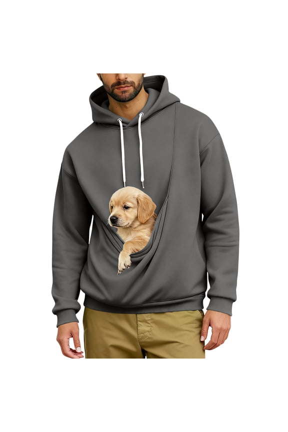 Pet Carrier Sweatshirt for Men Kangaroo Pocket Long Sleeve Pullover Oversized Casual Warm Hooded for Dog Cat 2025 Dark Gray,XXL