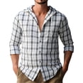 thumbnail image 1 of Lcziwo Plaid Flannel Hoodies for Men Button Down Casual Shirts Long Sleeve Drawstring Lightweight Outerwear 2025 Fall Fashion Outfits with Pockets White,L, 1 of 8