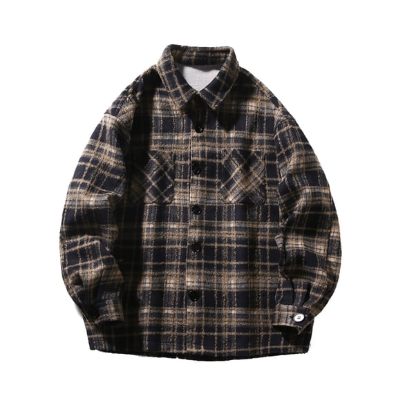 Lcziwo Plaid Flannel Shirt Jacket for Men Long Sleeve Lapel Lightweight Blouses Flannel Button Down Casual Tops with Pockets 2025 Black,XL