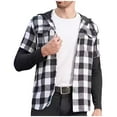 thumbnail image 1 of Lcziwo Plaid Hoodie for Men Flannel Casual Trendy Fall Outerwear Long Sleeve Patchwork Loose Tops Button Down Lightweight Thin Shirts 2025 Black,XXL, 1 of 7