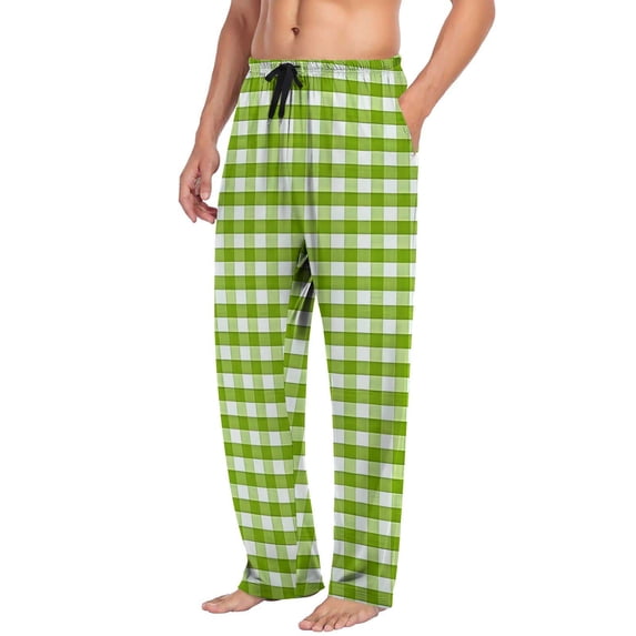 Lcziwo Plaid Pajamas for Men Flannel Straight Leg Casual Loungewear Sleep Bottoms with Pockets Elastic Waist Drawstring Pants for Men Army Green,M