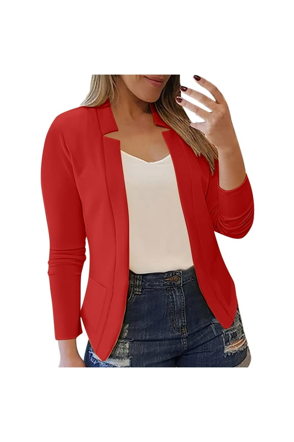 Coat Jackets for Women Plus Plain Open Front Outerwear Long Sleeve Notch Collar Jackets Business Office Work Blazer 2025 Red,XXXL