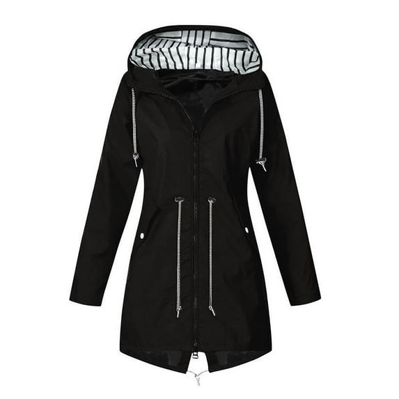 Lcziwo Plus Size Coat for Women Casual 2025 Trendy Raincoats Waterproof Striped Lined Thin Coat Outdoor Hiking Hoodies Jackets Black,XXXXXL