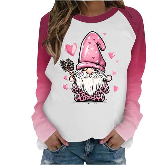 Lcziwo Printed Sweatshirts for Women Raglan Long Sleeve Round Neck Pullover Tops Gnome Graphic Oversized Casual Shirts Multicolor,L