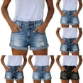 thumbnail image 1 of Lcziwo Ripped Jean Shorts for Women Distressed Cuffed Hem Denim Shorts High Waist Button Casual Summer Jorts Light Blue,S, 1 of 8