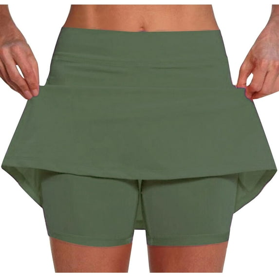 Lcziwo Skirts for Women Above Knee Length Lightweight Plain Skorts Athletic Tennis Yoga Running Skirts Casual Fashion Summer 2025 Skorts with Liner Army Green,M