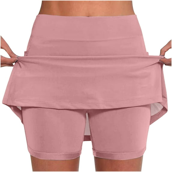 Lcziwo Skirts for Women Pleated Tennis Skirts Solid Color Lightweight Tummy Control Skorts Athletic Workout Yoga Running Skirts Casual Summer 2025 Pink,XL