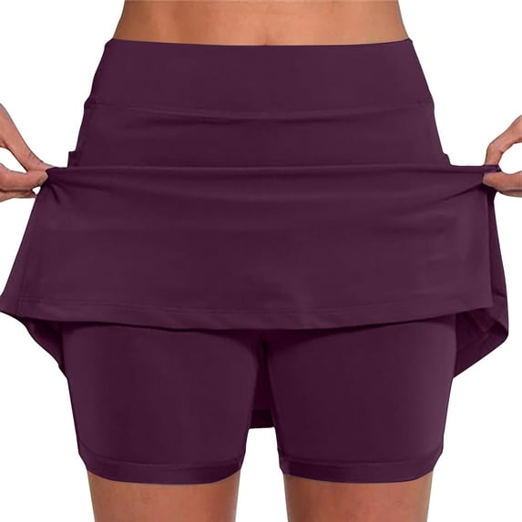 Lcziwo Skirts for Women Trendy Casual Summer 2025 Skorts Lightweight Stretchy Solid Color Skirts Athletic Workout Yoga Running Tennis Skorts Purple,XXXL