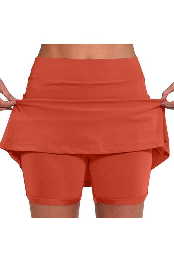 Skirts for Women Trendy Summer 2025 Casual Plain Skorts Lightweight Tummy Control Comfy Skirts Tennis Yoga Workout Running Skorts Orange,XXL