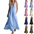 thumbnail image 1 of Lcziwo Sleeveless Maxi Dress for Women A Line Boho Button Down Pockets Solid Dresses V Neck Casual Summer Beach Vacation Sundress Brown,L, 1 of 8
