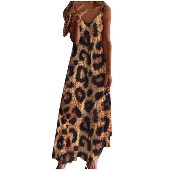 Lcziwo Sleeveless Maxi Dresses for Women Spaghetti Strap V Neck Flowy Summer Dress Boho Vintage Floral Print Sundresses Multicolor,S