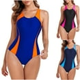 thumbnail image 1 of Lcziwo Sports Swimwear for Women Boyleg Soft One Piece Swimsuit Colorblock Sleeveless Racerback Bathing Suit Navy,XXL, 1 of 7