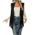 thumbnail image 1 of Lcziwo Suede Jacket for Women Drape Open Front Tassel 70s Tops Hippie Western Fringe Cowgirl Vest 2025 Black,S, 1 of 8