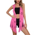 thumbnail image 1 of Lcziwo Suede Jacket for Women Faux Leather Ethnic Tassel Cardigan Western Hippie Fringe Tops Hollow Out 70s Cowgirl Outfits Hot Pink,L, 1 of 8